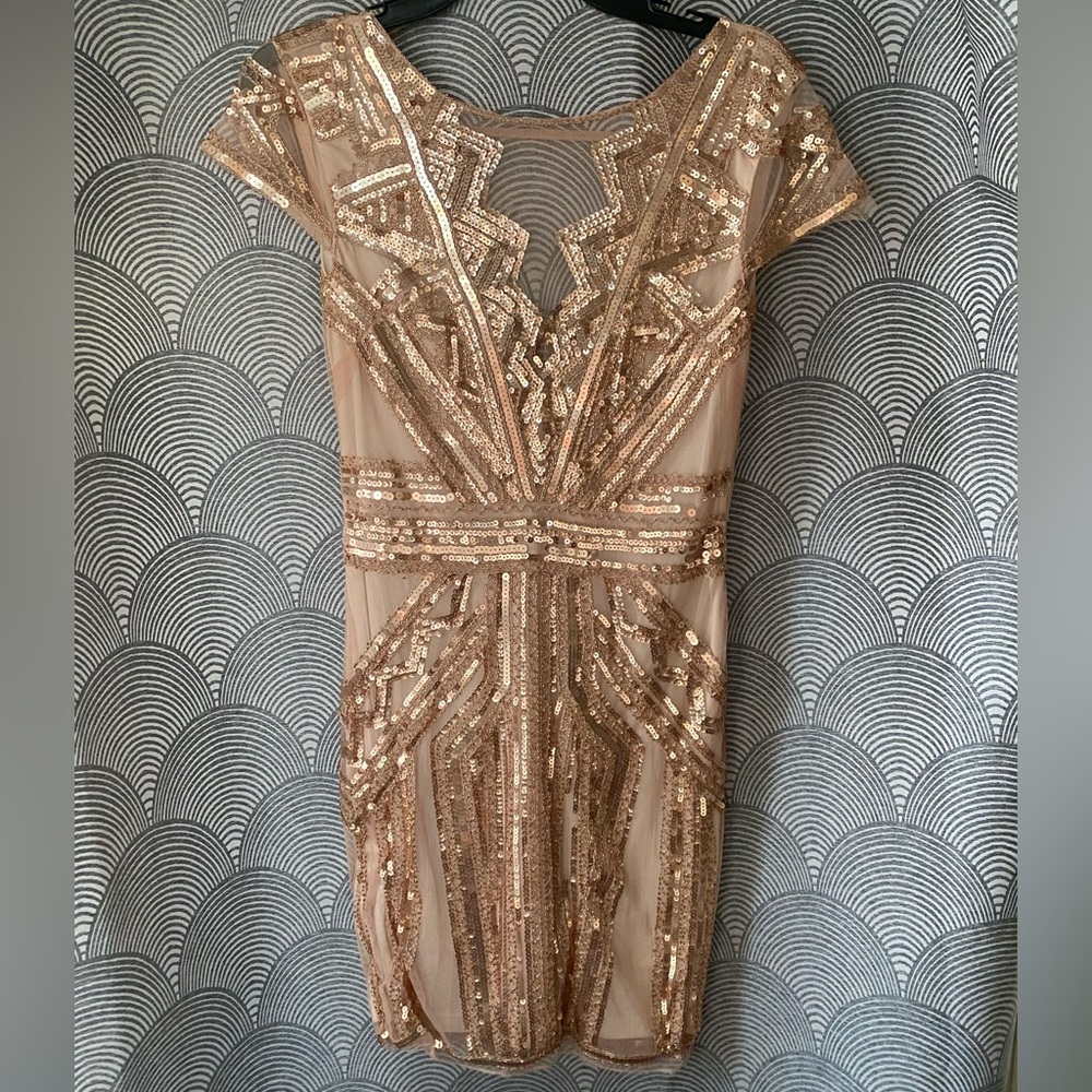 Rose Gold Art Deco Formal Cocktail Dress